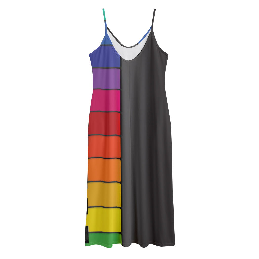 Colorful Piano Keyboard Print Jersey Midi Cami Dress