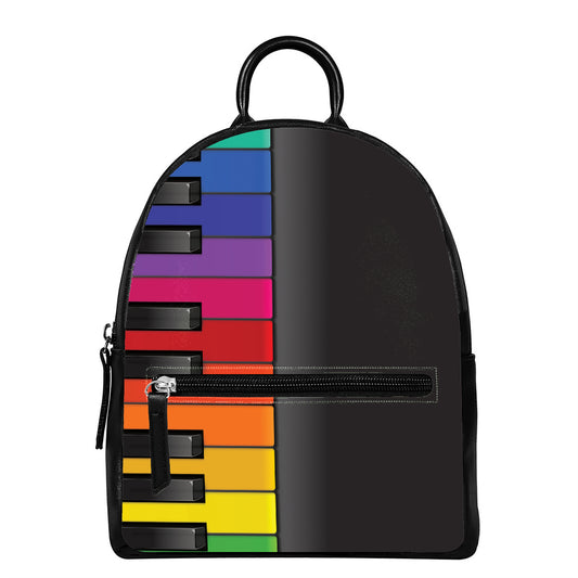 Colorful Piano Keyboard Print Leather Backpack