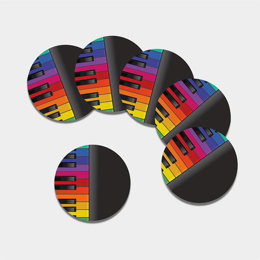 Colorful Piano Keyboard Print Leather Coaster Set