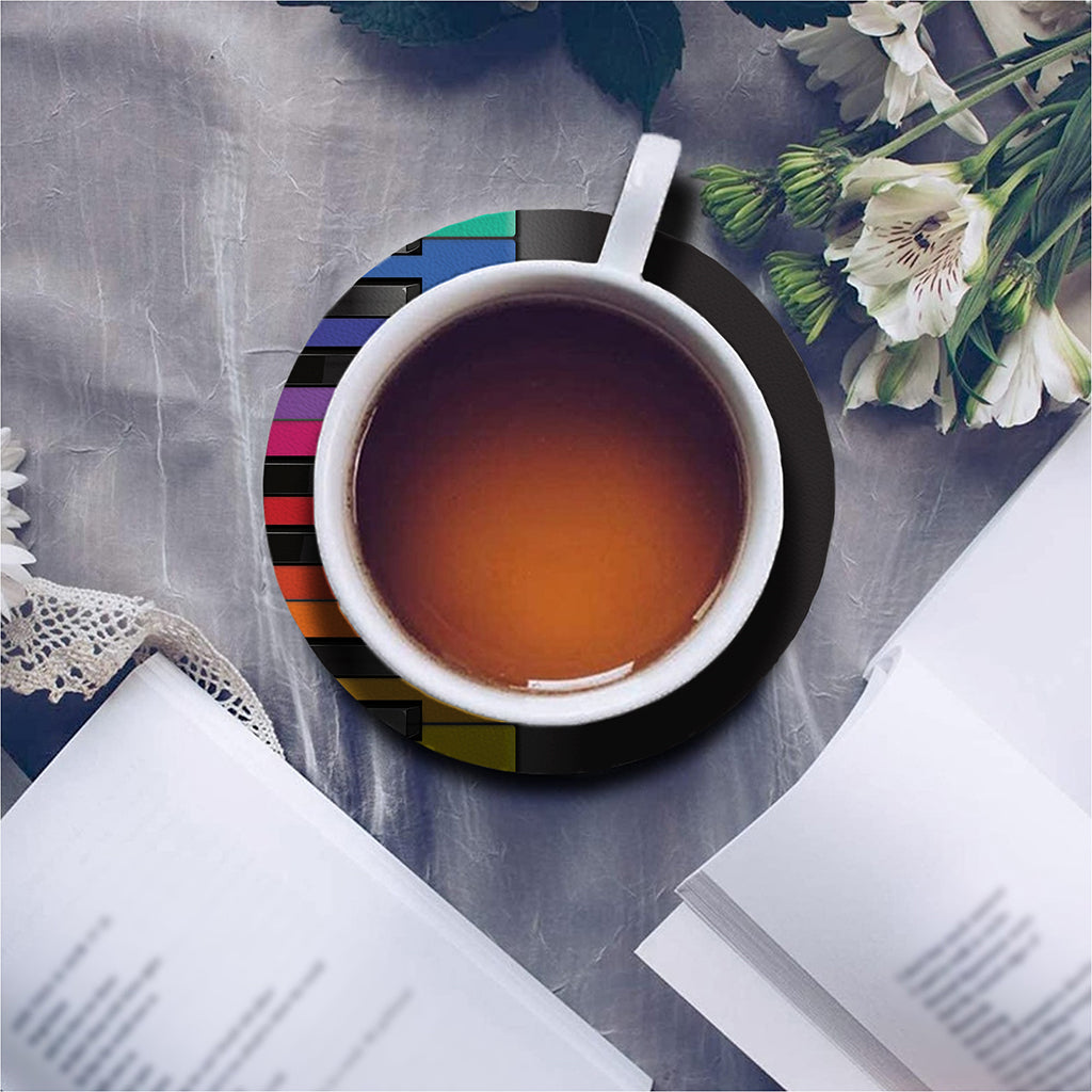 Colorful Piano Keyboard Print Leather Coaster Set