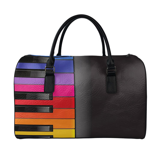 Colorful Piano Keyboard Print Leather Duffle Bag