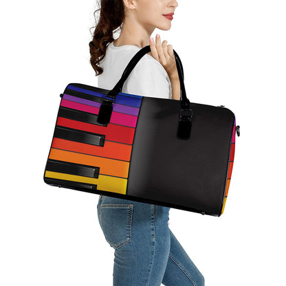 Colorful Piano Keyboard Print Leather Duffle Bag