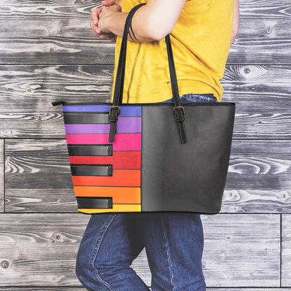 Colorful Piano Keyboard Print Leather Tote Bag