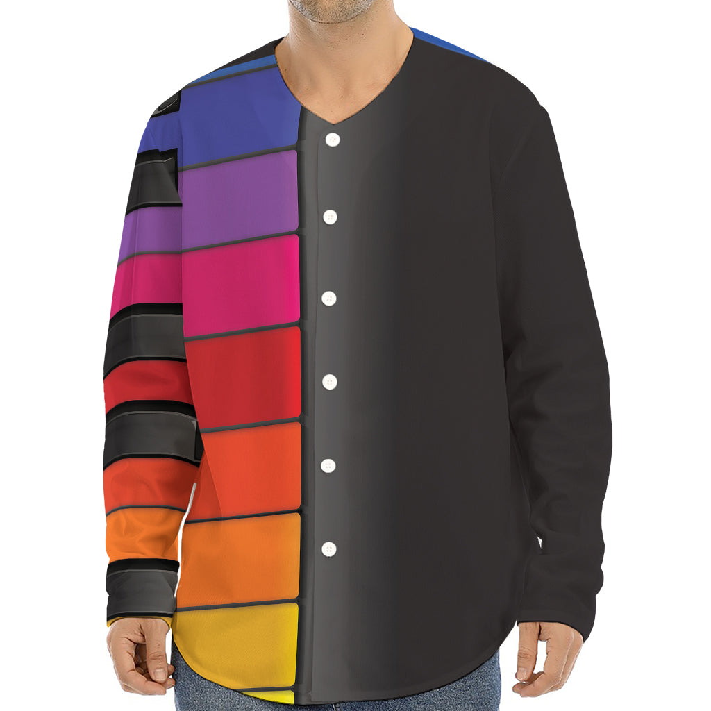 Colorful Piano Keyboard Print Long Sleeve Baseball Jersey
