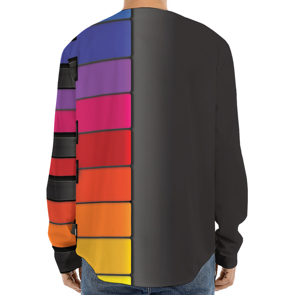 Colorful Piano Keyboard Print Long Sleeve Baseball Jersey