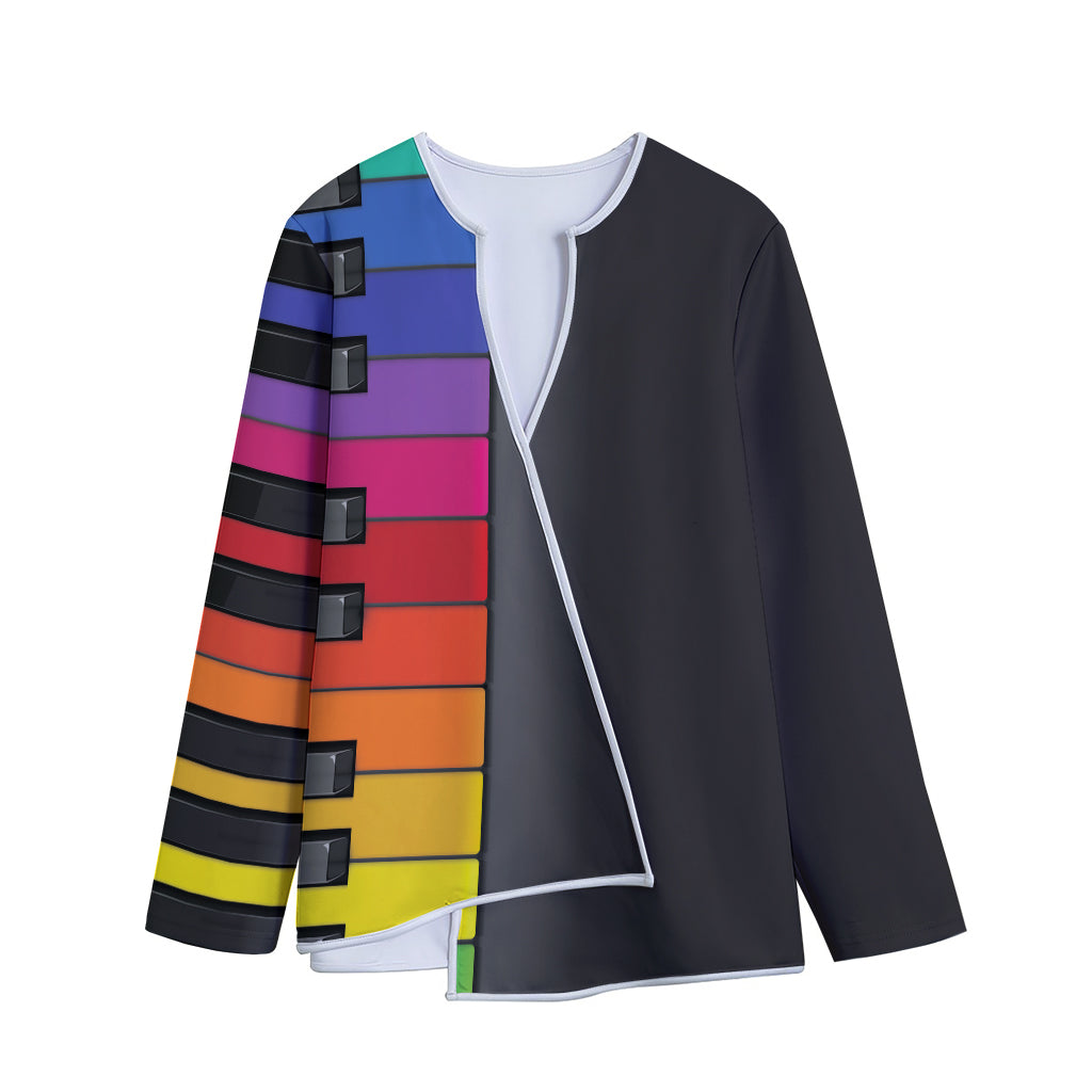 Colorful Piano Keyboard Print Long Sleeve Short Coat