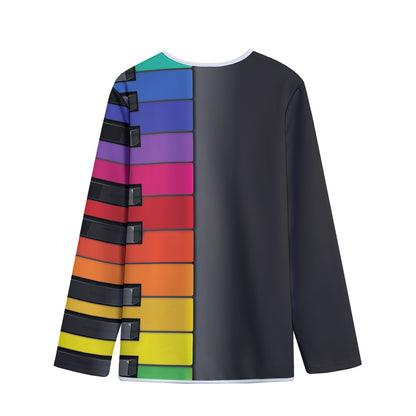 Colorful Piano Keyboard Print Long Sleeve Short Coat