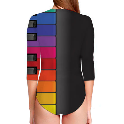 Colorful Piano Keyboard Print Long Sleeve Swimsuit