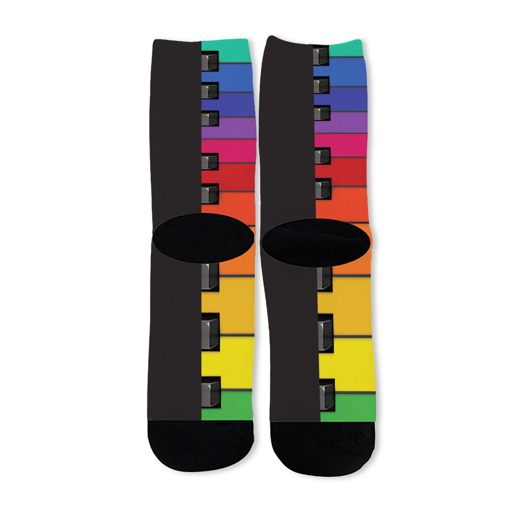 Colorful Piano Keyboard Print Long Socks