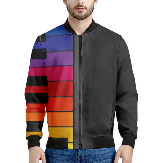 Colorful Piano Keyboard Print Men's Bomber Jacket