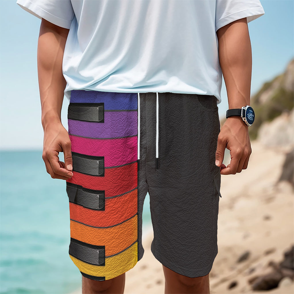 Colorful Piano Keyboard Print Men's Cargo Shorts