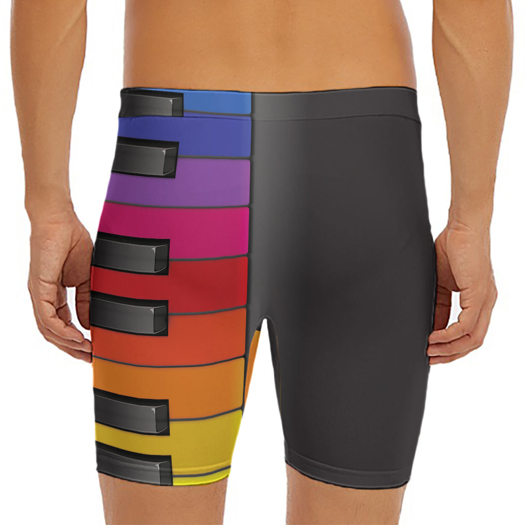 Colorful Piano Keyboard Print Men's Long Boxer Briefs