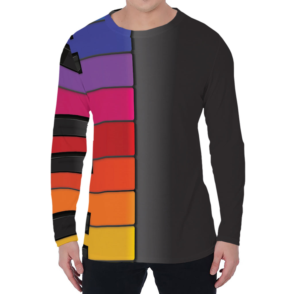 Colorful Piano Keyboard Print Men's Long Sleeve T-Shirt