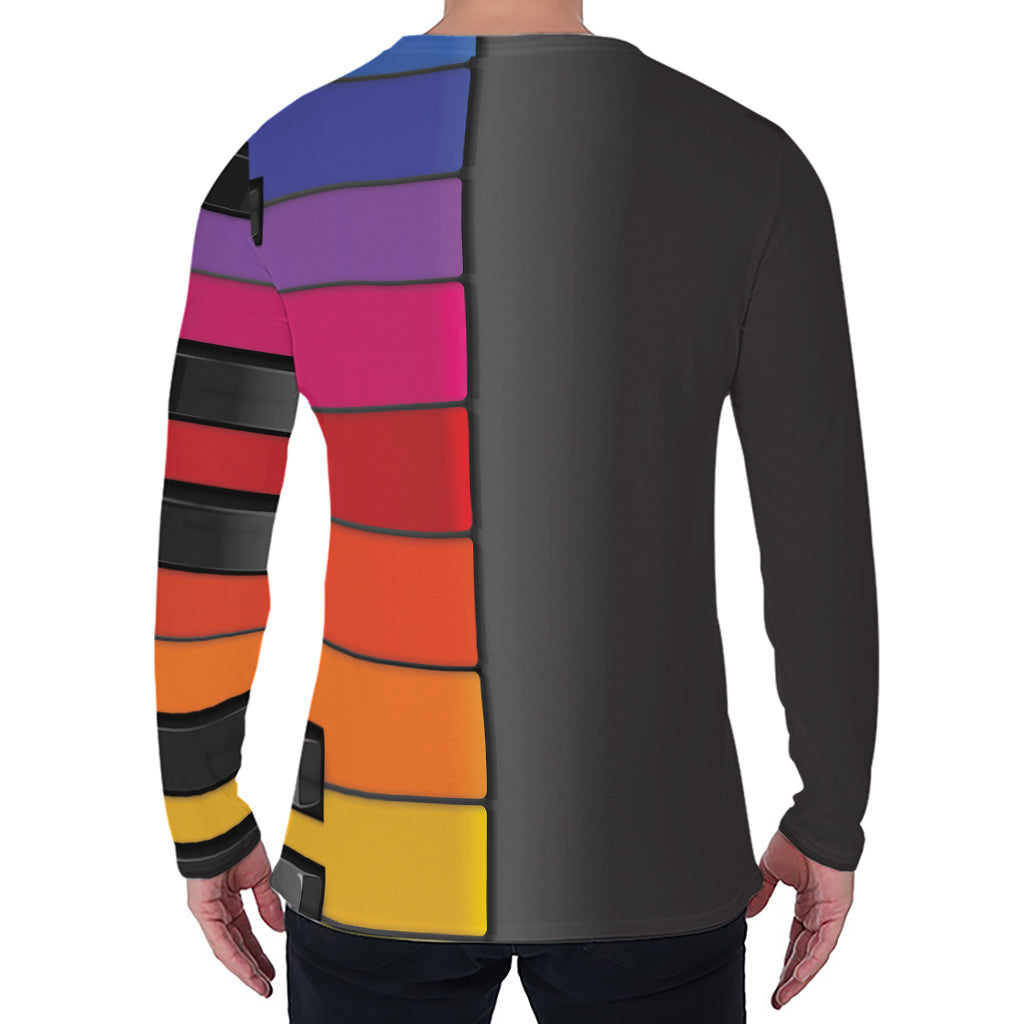 Colorful Piano Keyboard Print Men's Long Sleeve T-Shirt