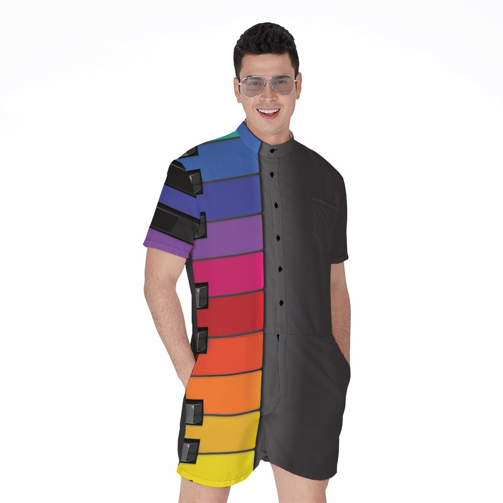 Colorful Piano Keyboard Print Men's Rompers