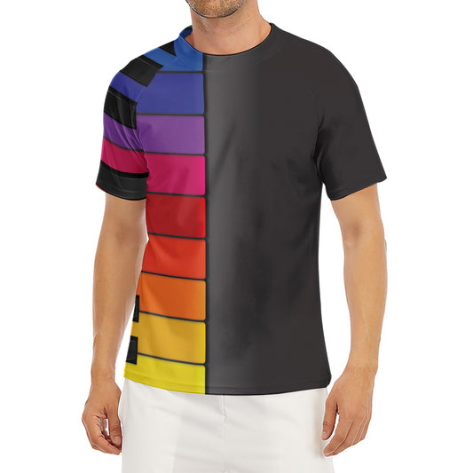 Colorful Piano Keyboard Print Men's Short Sleeve Rash Guard