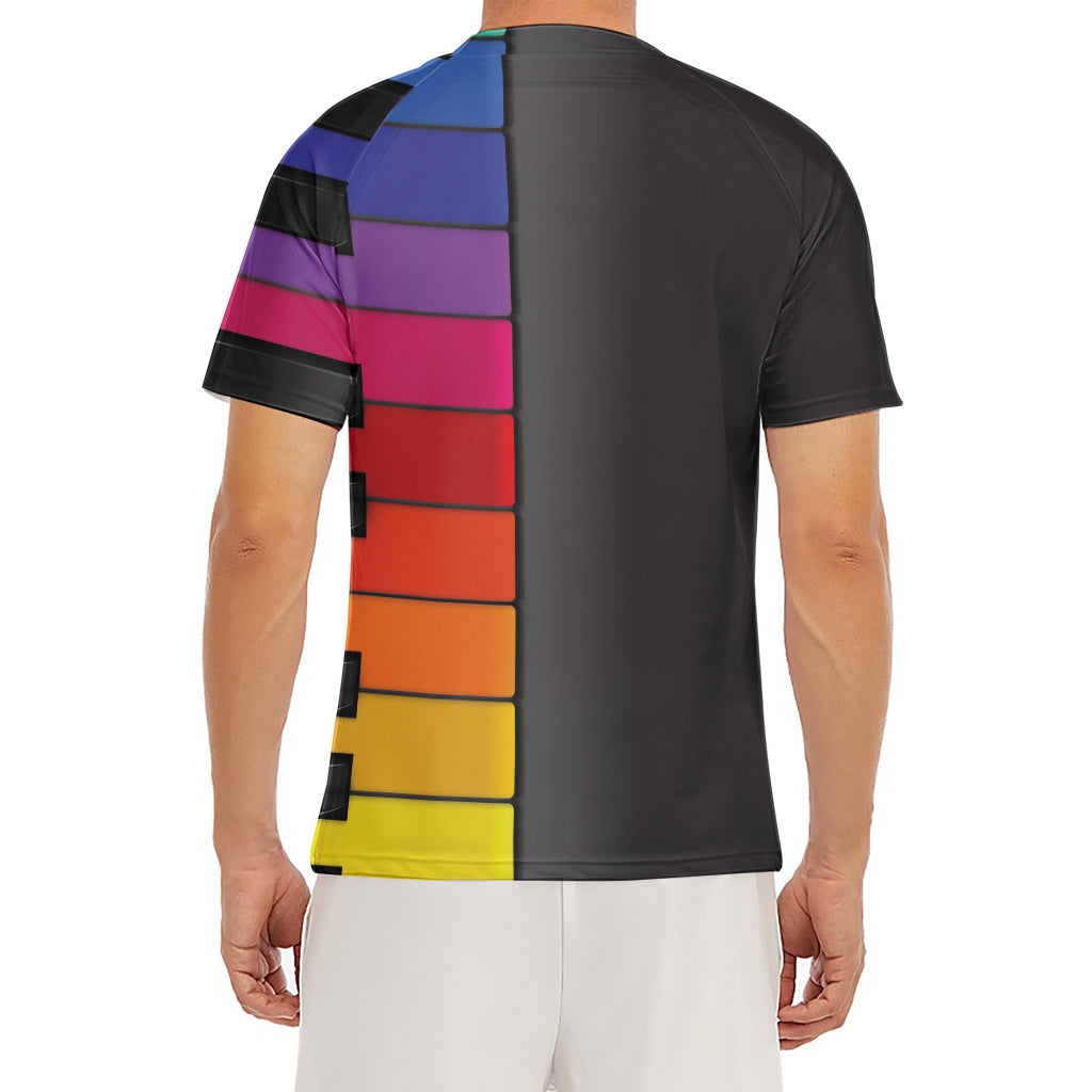 Colorful Piano Keyboard Print Men's Short Sleeve Rash Guard