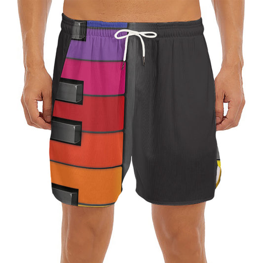 Colorful Piano Keyboard Print Men's Split Running Shorts