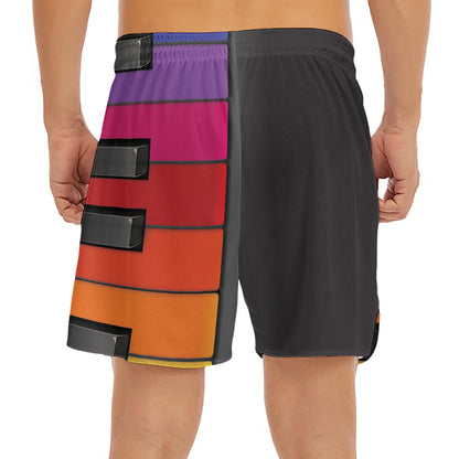 Colorful Piano Keyboard Print Men's Split Running Shorts