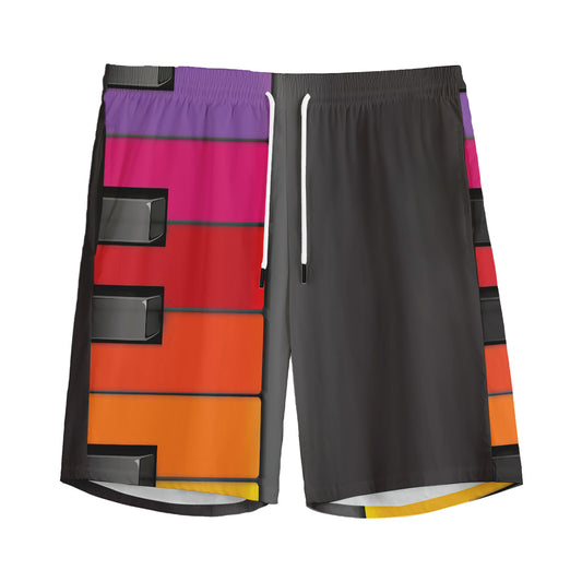 Colorful Piano Keyboard Print Men's Sports Shorts