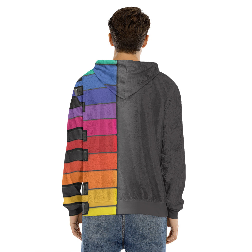 Colorful Piano Keyboard Print Men's Velvet Pullover Hoodie