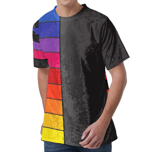 Colorful Piano Keyboard Print Men's Velvet T-Shirt