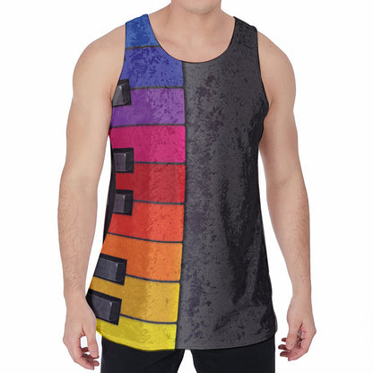 Colorful Piano Keyboard Print Men's Velvet Tank Top