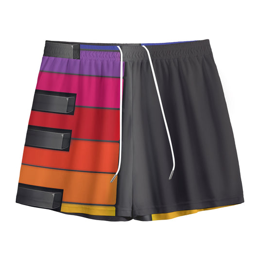 Colorful Piano Keyboard Print Mesh Shorts