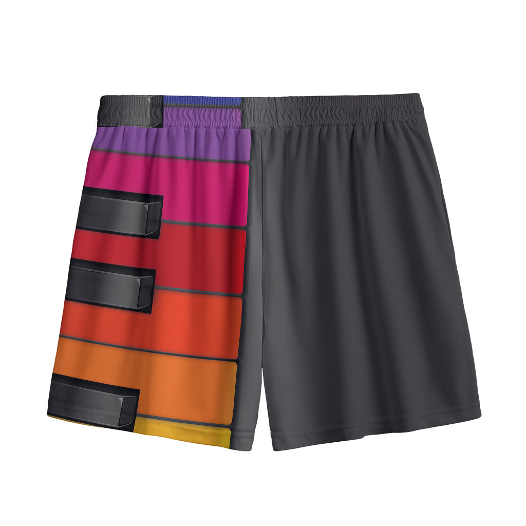 Colorful Piano Keyboard Print Mesh Shorts