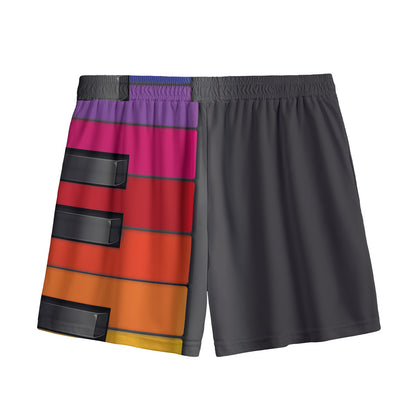 Colorful Piano Keyboard Print Mesh Shorts
