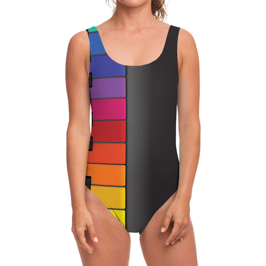 Colorful Piano Keyboard Print One Piece Swimsuit