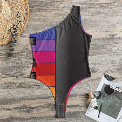 Colorful Piano Keyboard Print One Shoulder Bodysuit