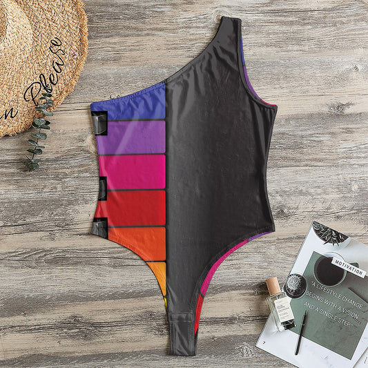 Colorful Piano Keyboard Print One Shoulder Bodysuit