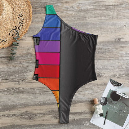 Colorful Piano Keyboard Print One Shoulder Bodysuit