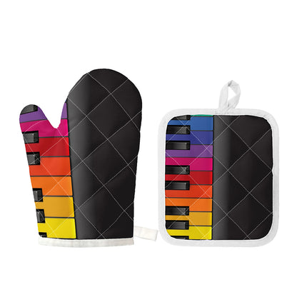 Colorful Piano Keyboard Print Oven Mitt And Pot Holder Set