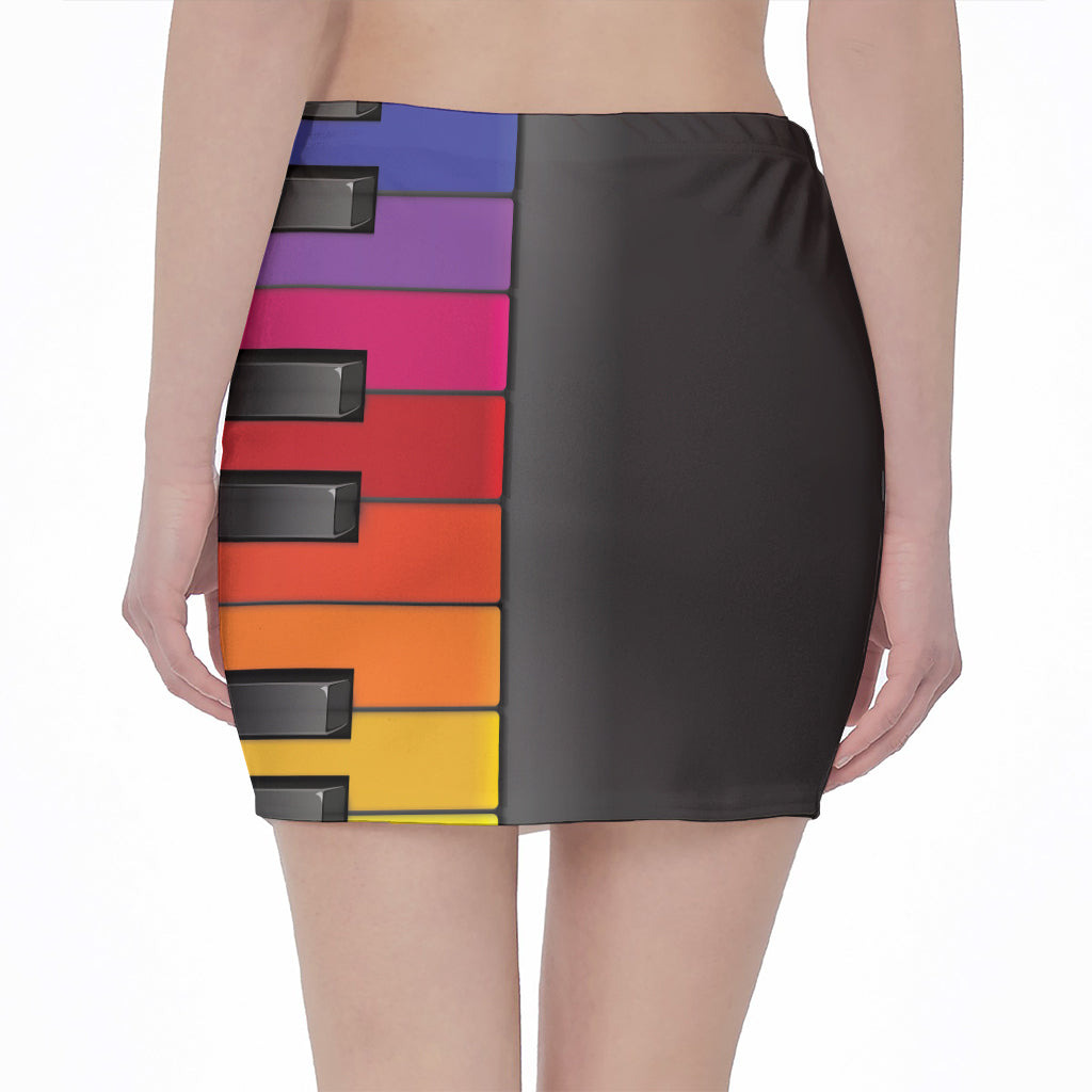 Colorful Piano Keyboard Print Pencil Mini Skirt
