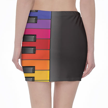Colorful Piano Keyboard Print Pencil Mini Skirt