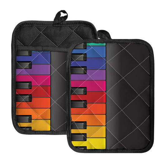 Colorful Piano Keyboard Print Pot Holders With Pocket