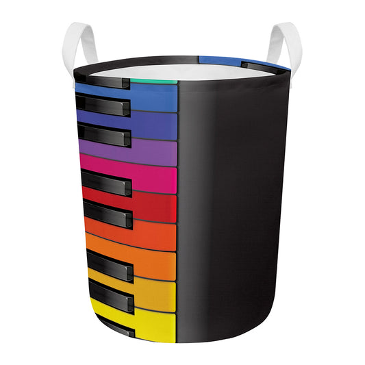 Colorful Piano Keyboard Print Round Laundry Basket