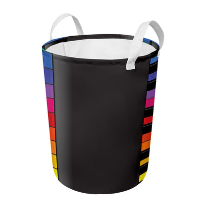 Colorful Piano Keyboard Print Round Laundry Basket