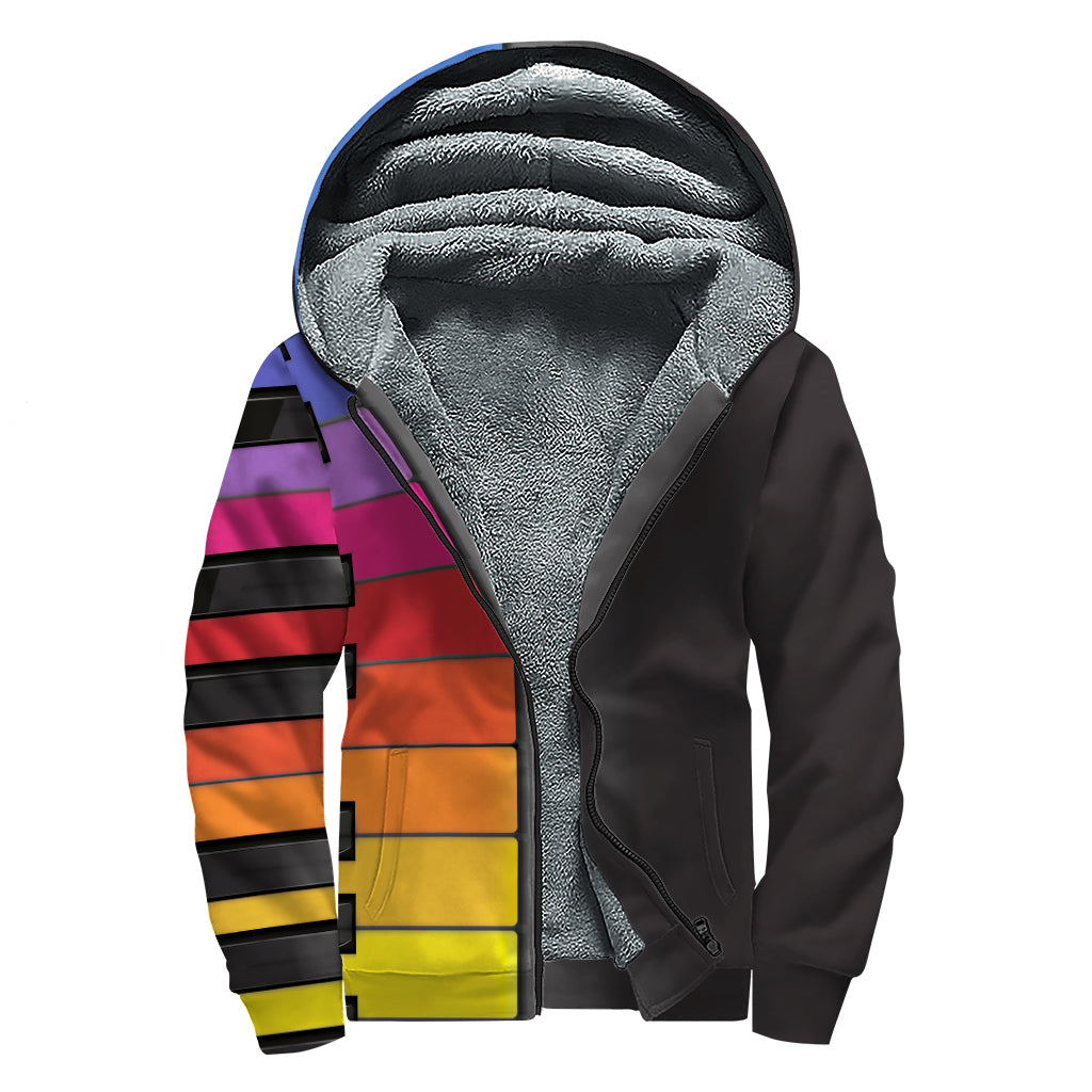 Colorful Piano Keyboard Print Sherpa Lined Zip Up Hoodie