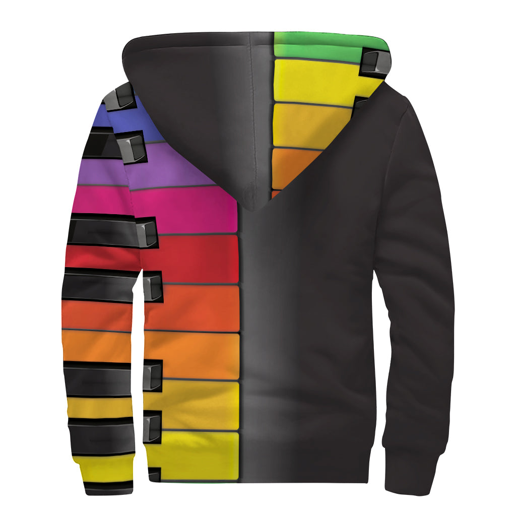 Colorful Piano Keyboard Print Sherpa Lined Zip Up Hoodie