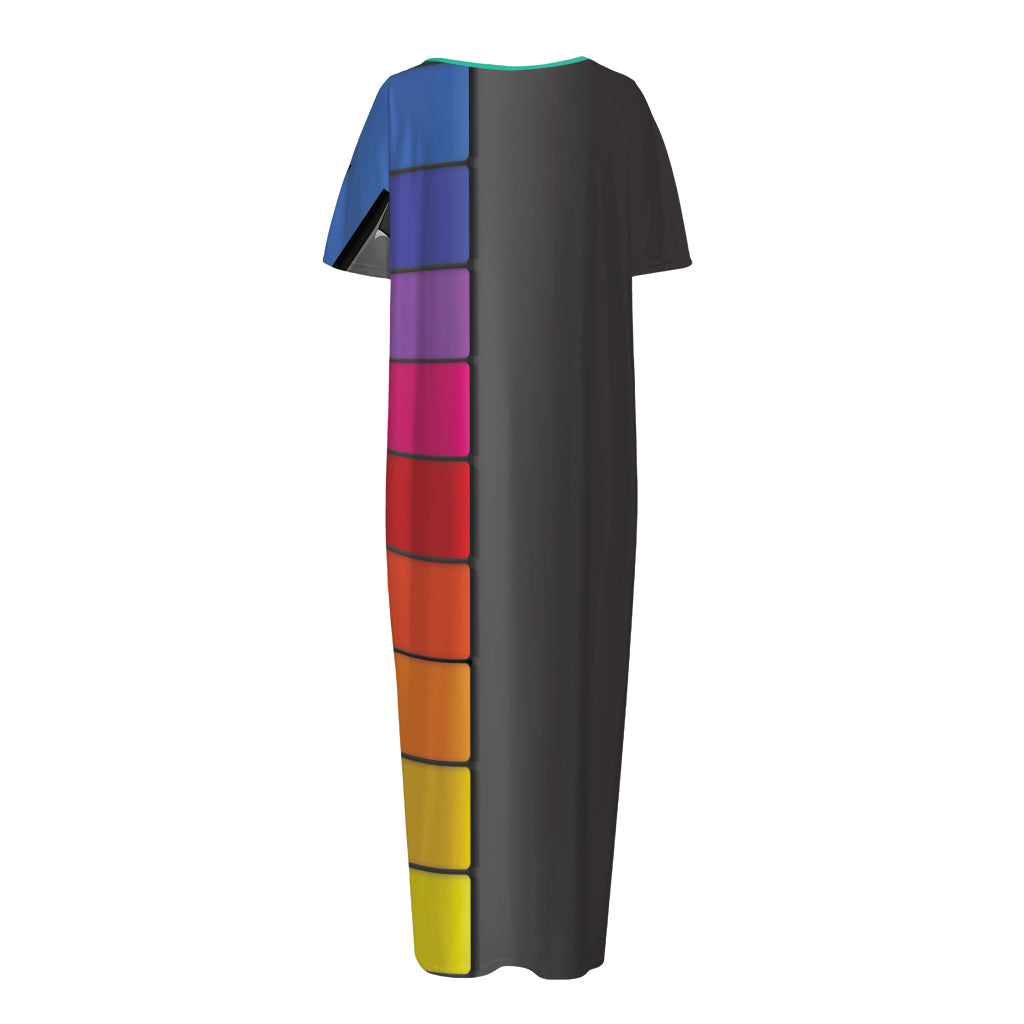 Colorful Piano Keyboard Print Short Sleeve Long Nightdress