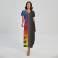Colorful Piano Keyboard Print Short Sleeve Maxi Dress
