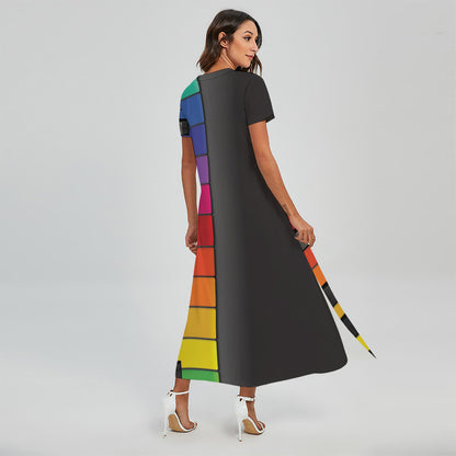 Colorful Piano Keyboard Print Short Sleeve Maxi Dress