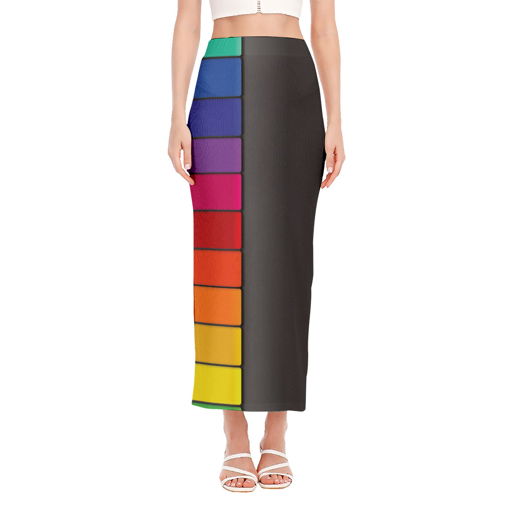 Colorful Piano Keyboard Print Side Slit Maxi Skirt