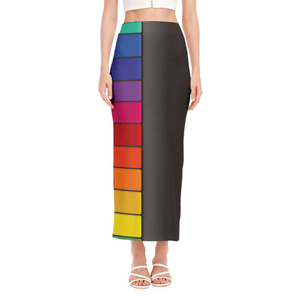 Colorful Piano Keyboard Print Side Slit Maxi Skirt