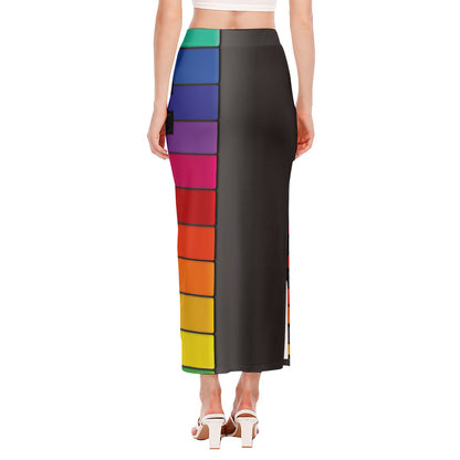 Colorful Piano Keyboard Print Side Slit Maxi Skirt