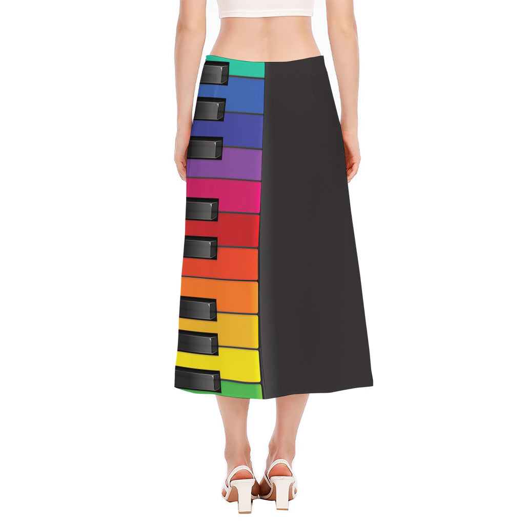 Colorful Piano Keyboard Print Side Slit Midi Skirt