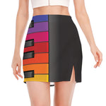 Colorful Piano Keyboard Print Side Slit Mini Skirt